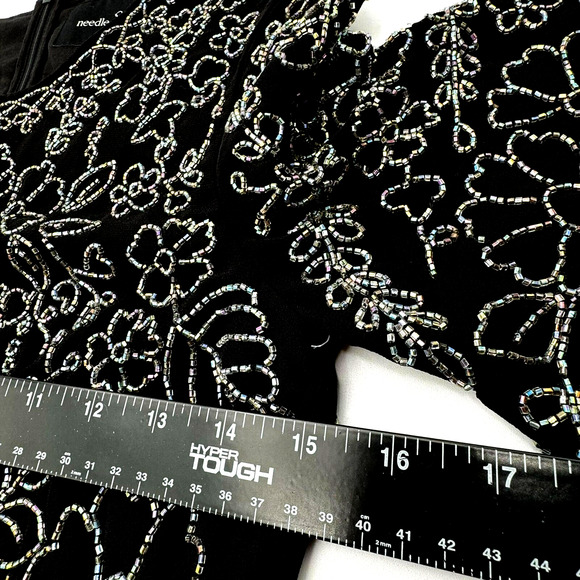 NEEDLE & THREAD Size 2 Black Full Beaded Floral Lined Cocktail Dress Prom Formal - Picture 9 of 10